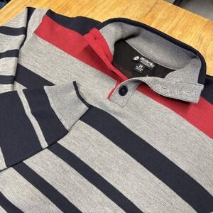 AKADEMIKS 2000s Y2K Gray Blue Red Striped Henley Rugby Sweater‎ Mens 3X Retro